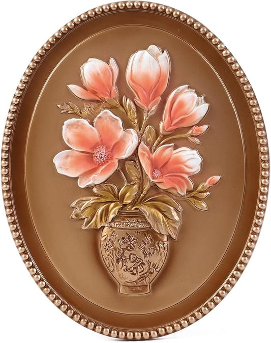 SIKOO Vintage Wall Sculptures Bronze Gold Magnolia Flower Wall Art Hand Painted Ornate Wall Hanging Decoration Antique Pediment Wall Statue Ornament Decor Gallery for Kitchen Bedroom Living Room