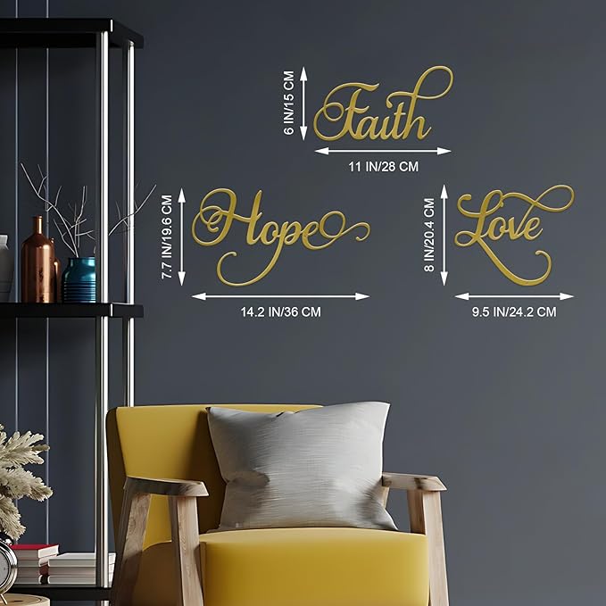 ESTART Faith Hope Love 3 Pieces Metal Wall Decor Inspirational Black Letter Sign Wall Art Rustic Vintage Farmhouse Word Metal Sign Family Wall Decor for Home Bedroom Living Room