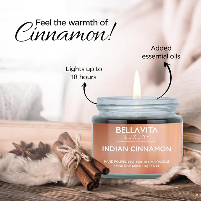 Bella Vita Organic Fall Decor Candles Set of 4 | Best Gift for Valentine's Day | Turkish Vanilla, French Lavender, Indian Cinnamon & California Rose | Long Lasting, Home Decor | Gift for Her