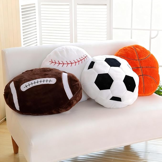 Baseball Pillow, 2 Pcs Baseball Plush Pillow, Soft Fluffy Stuffed Sports Throw Pillows, Home Decor Cushion, Round Baseball Pillows, Sports Gifts for Room Decoration 15.8"