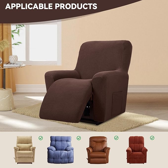 Cupuamon Recliner Chair Covers,Lazy Boy Recliner Covers Stretch Reclining Covers 1 Piece Furniture Protector with Elastic Bottom for Dog,Kids-Chocolate