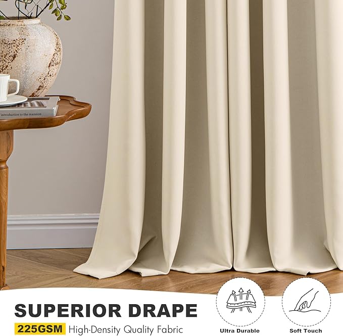 MIULEE Cream Beige Blackout Curtains for Bedroom Living Room 90 Inches Long 2 Panels, Thermal Insulated Room Darkening Drapes Grommet Noise Reducing Light Blocking Window Treatments 40x90 Inch