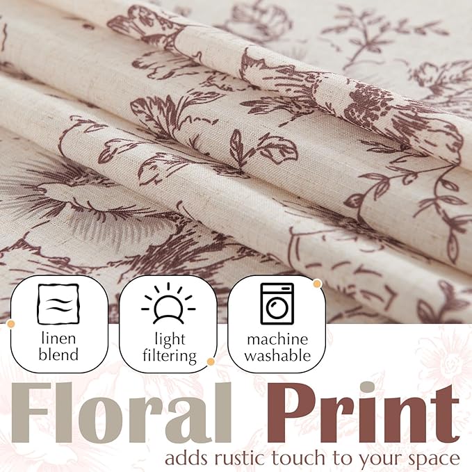 jinchan Linen Floral Valance Double Layer Kitchen Window Curtain Brick Red Flower Valance for Living Room Cafe Farmhouse Light Filtering Rustic Country Curtain 16 Inch Rod Pocket 1 Panel