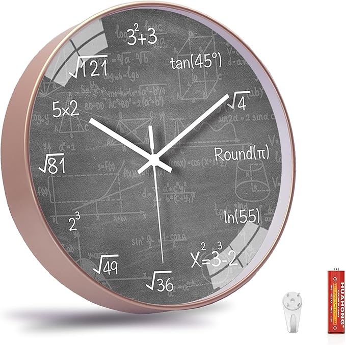 12 Inch Math Wall Clock Silent Non Ticking Movement Quality Quartz Wall Clock for Home/Kitchen/Office/Classroom/School/Living Room Wall Decorations
