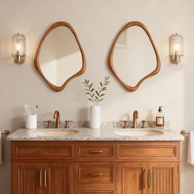 WallBeyond Asymmetrical Mirror, Irregular Wall Mirror, Wall Mirrors Decorative for Bedroom Living Room Entryway Hall, Wood Mirror for mid Century Modern Decor 29" H x 23" W
