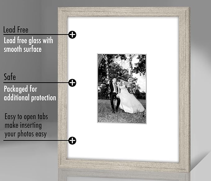 Americanflat 11x14 Picture Frame with Shatter-Resistant Glass - Use as 5x7 Frame with Mat or Display 11x14 Photo Without Mat - Signature Collection - Picture Frames for Wall Display - Driftwood