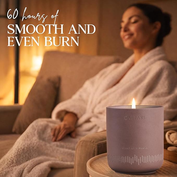 CAFTARI Luxury Aromatherapy Candle | Oudh, Cedarwood & Patchouli | 60 Hour Burn | Clean Coconut Soy Wax | Vegan, Gift-Ready Candle for Stress Relief, Home Spa Feel | Scent of Nirvana