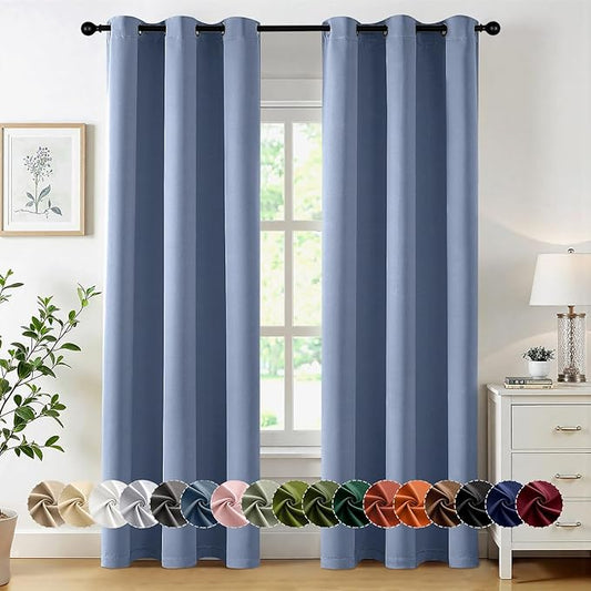 MIULEE Denim Blue Blackout Curtains for Bedroom Living Room 72 Inches Long 2 Panels, Thermal Insulated Room Darkening Drapes Grommet Noise Reducing Light Blocking Window Treatments 40x72 Inch