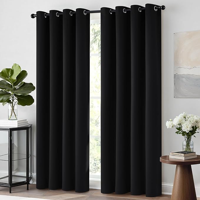 Yakamok 84 Inch Long Blackout Curtains for Bedroom, Thermal Insulated Room Darkening Black Curtains, Light Blocking Blackout Drapes for Living Room- 2 Panels,52 Inch Width