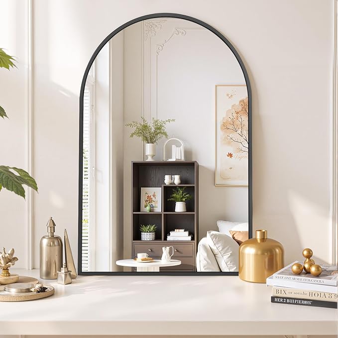 Arched Wall Mirror 36x24 Inch Black Bathroom Vanity Mirror with Metal Frame, Modern Arch Mirror for Bedroom, Living Room, Entryway, Wall Mounted Decorative Mirror