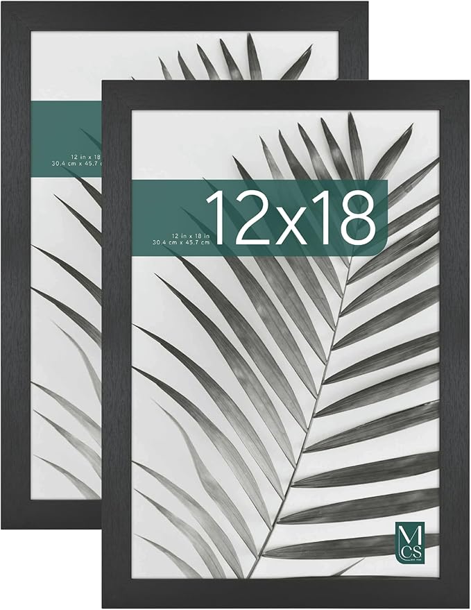 MCS Studio Gallery 12x18 Picture Frame Black Woodgrain Engineered Wood, Rectangle Photo Frame for Photos, Posters & Art Prints (2-Pack)