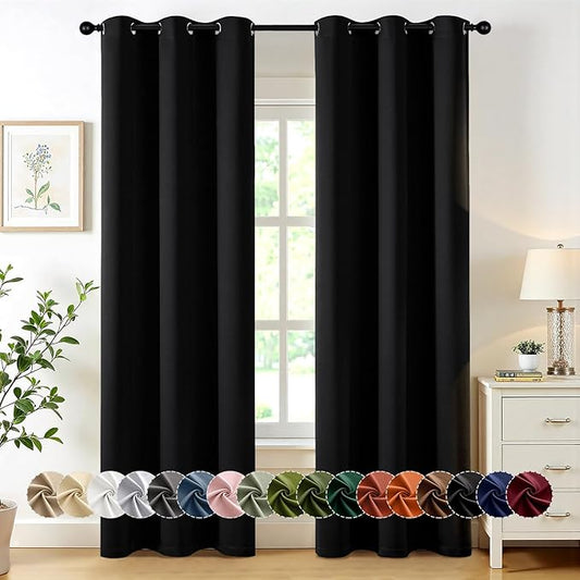 MIULEE Black Blackout Curtains for Bedroom Living Room 72 Inches Long 2 Panels, Thermal Insulated Room Darkening Drapes Grommet Noise Reducing Light Blocking Window Treatments 40x72 Inch