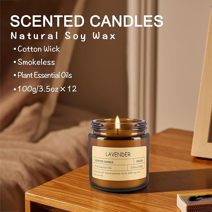 12 Pcs Scented Candles with Added Natural Essential Oils, 3.05oz, Suitable for Various Festivals, Parties, Yoga, and Home Scene.