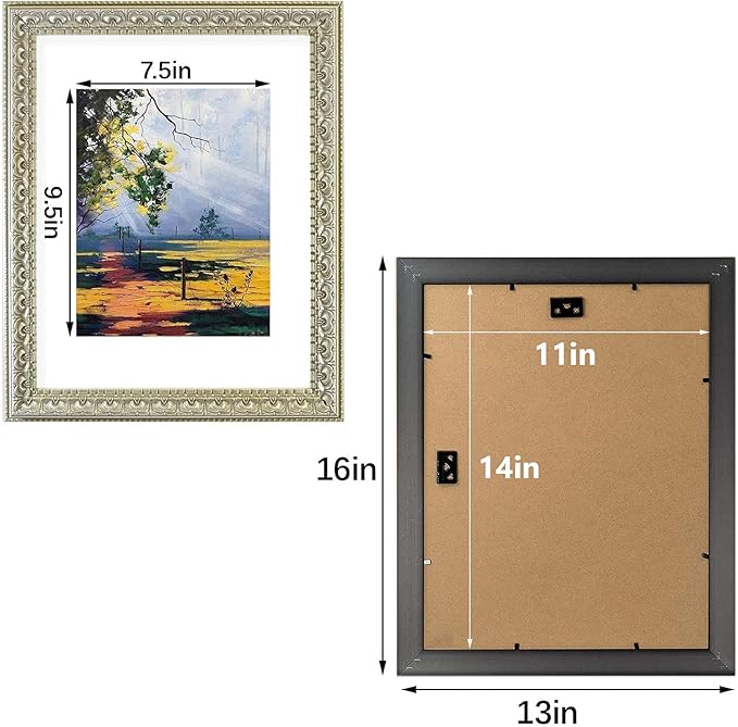 Golden State Art, 11x14 Ornate Finish Photo Frame, Silver Beige Color, with White Mat for 8x10 Picture & Real Glass