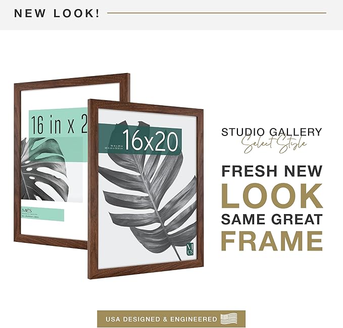 MCS Studio Gallery 16x20 Poster Frame Walnut Woodgrain Engineered Wood, Vertical & Horizontal Wall Hanging Large Picture Frame for Photos, Posters & Art Prints (1-Pack)