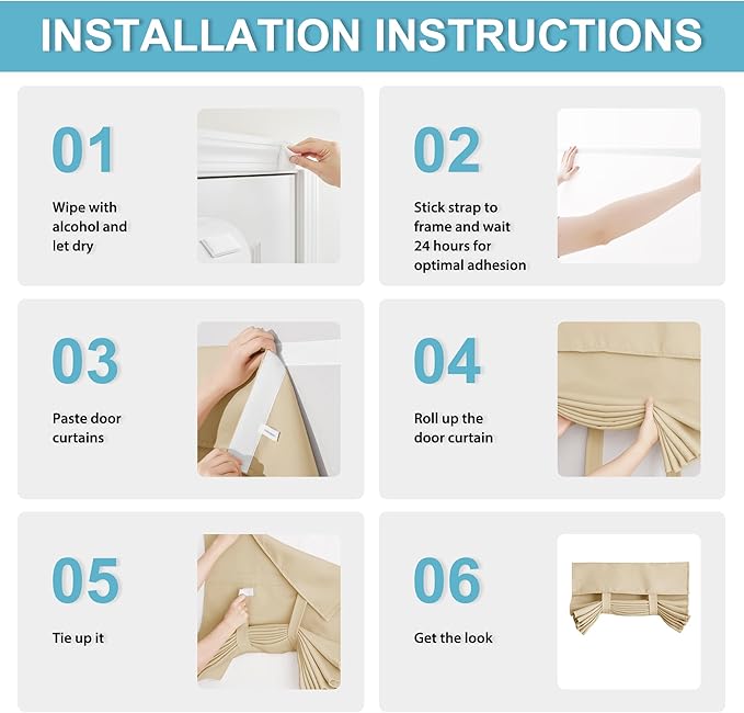 RYB HOME Blackout French Door Curtain - Privacy Thermal Insulated Window Shades for Patio Kitchen Front Entry Back Door Glass Window, Self Adhesive No Drill, 1 Panel, 12" W x 40" L, Biscotti Beige