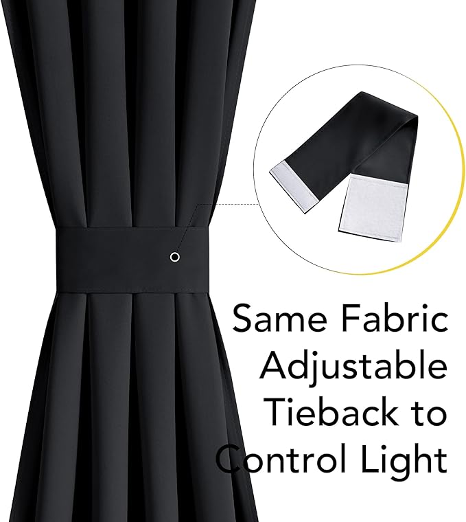 NICETOWN 100% Blackout Door Curtain Thermal Insulated Privacy Curtain for French Front Door with Adjustable Tieback, Room Darkening Window Covering for Kitchen, W30 x L72, 1 Panel, Black