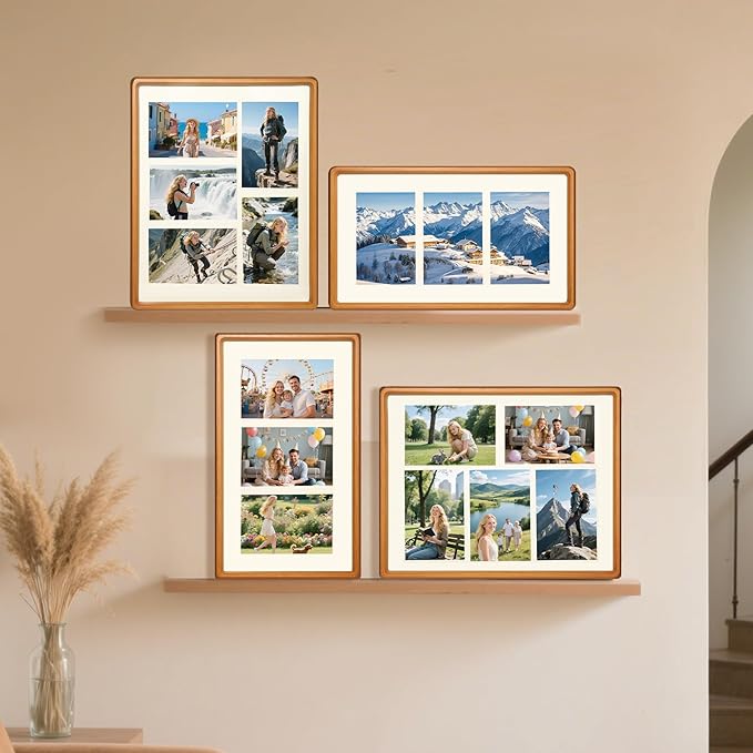 11x14 Collage Picture Frame Teak Wood, Multiple Five 4x6 Photos or 11x14 without Mat, Rustic Photo Frame with Tempered Glass Hanging Displaying Horizontally or Vertically