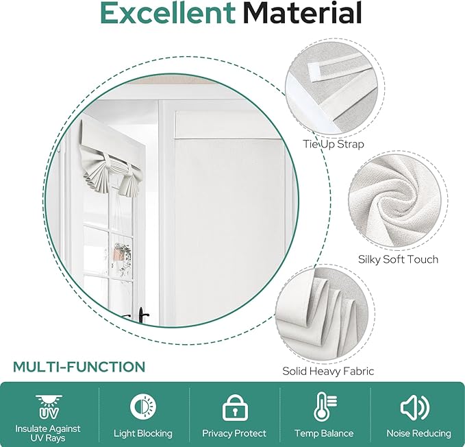 HOMEIDEAS 100% Linen Blackout French Door Curtains, Privacy Door Window Curtains, 26 X 68 Inch Room Darkening Blinds, Thermal Insulated Shades for Bedroom, 1 Panel, White