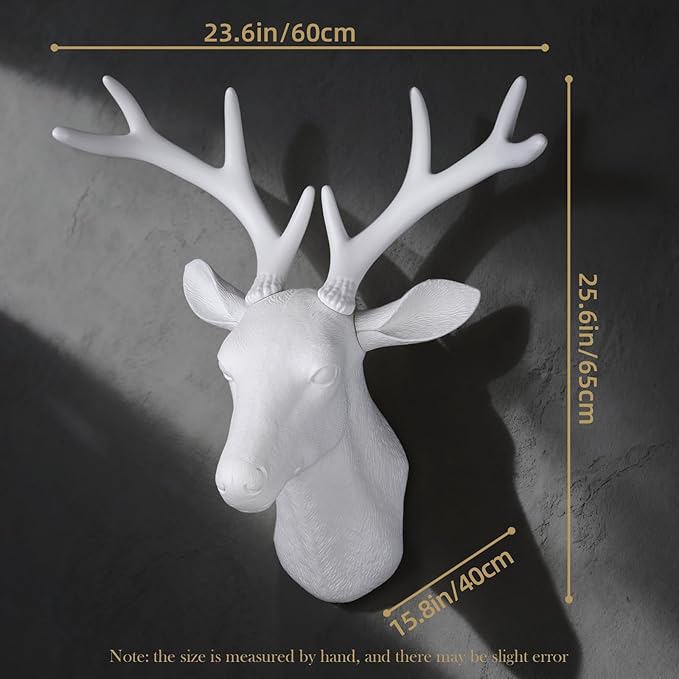Notakia Wall Charmers Large White Faux Deer Head Faux Taxidermy Animal Head Wall Decor - Handmade Farmhouse Decor - Rustic Wall Decor Deer Antlers