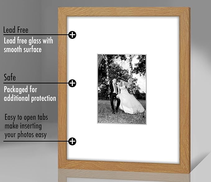 Americanflat 11x14 Picture Frame with Shatter-Resistant Glass - Use as 5x7 Frame with Mat or Display 11x14 Photo Without Mat - Signature Collection - Picture Frames for Wall Display - Dark Oak