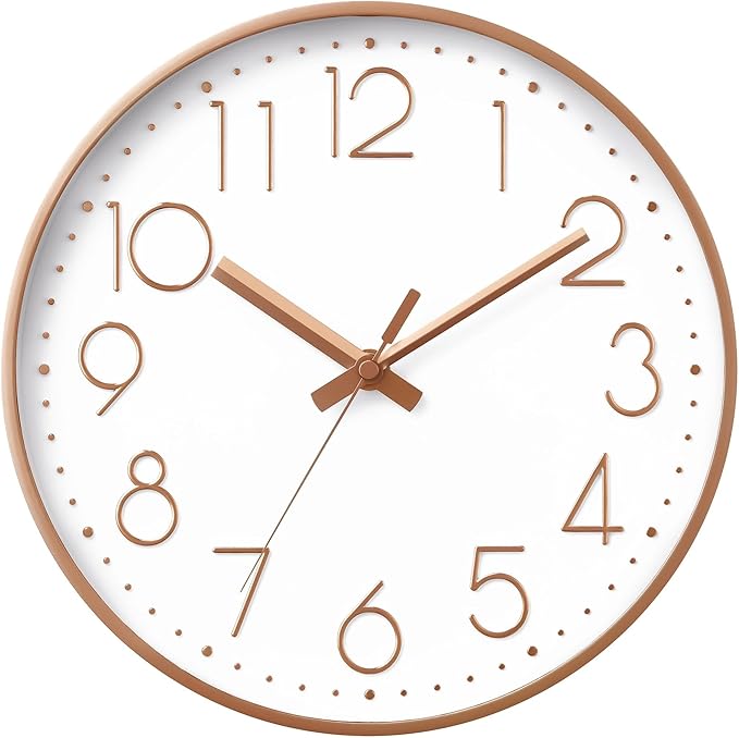 Wall Clock - 8 Inch Silent Non-Ticking Modern 3D Wall Clocks Battery Operated - Decorative Clock for Kitchen, Home Office, Bathroom, Bedroom(Rose Gold)