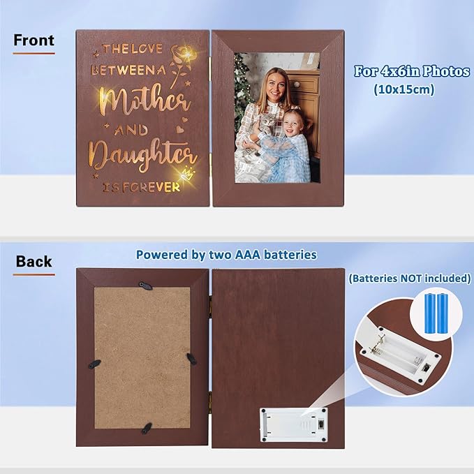 ZEEYUAN 4x6 Picture Frame Mothers Day Christmas Photo Gifts for Mom from Daughter, Mother and Daughter Christmas Picture Frame Gift for Mom- 4x6 Photo Frames Hinged Double Side Tabletop