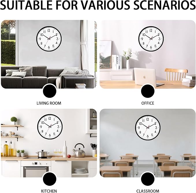 HZDHCLH Wall Clock Black,Silent Wall Clocks Battery Operated 10 Inch Modern Non Ticking Analog Clock Decorative for Kitchen Bedroom Living Room Office Classroom