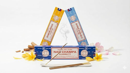 Satya Sai Baba Nag Champa Agarbatti, 250gms Hand Rolled Fine Quality Incense Sticks for Purification, Relaxation, Positivity, Yoga, Meditation (NC250 Pack of 3 -Divine)