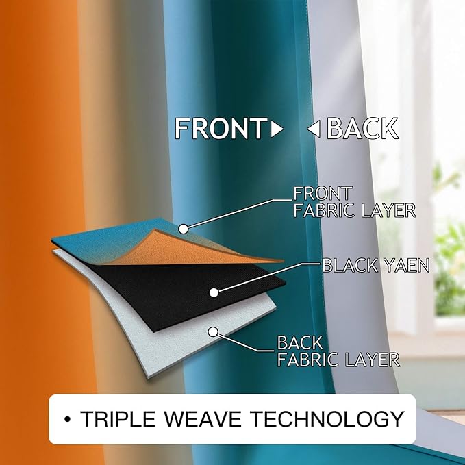 COSVIYA Grommet Ombre Room Darkening Curtains 72 inches Length for Kids/Girls Bedroom, Polyester Light Blocking Orange and Blue Gradient Window Drapes/Curtains for Living Room,2 Panels, 52x72 inches