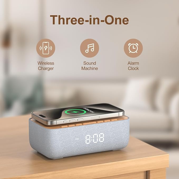 REACHER 15W Magnetic Wireless Charging Alarm Clock with White Noise Machine - Image 2