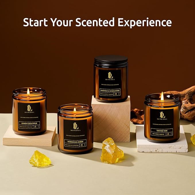 Scented Candles Set, Soy Candles for Home Scented, 4 Pack 28oz Candle Gifts for Men Women, Scents of Magnolia & Sandalwood/Moroccan Amber/Lemon Eucalyptus/Vintage Oak