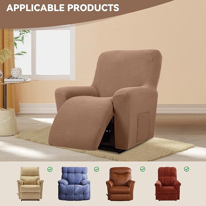 Cupuamon Recliner Chair Covers,Lazy Boy Recliner Covers Stretch Reclining Covers 1 Piece Furniture Protector with Elastic Bottom for Dog,Kids-Camel