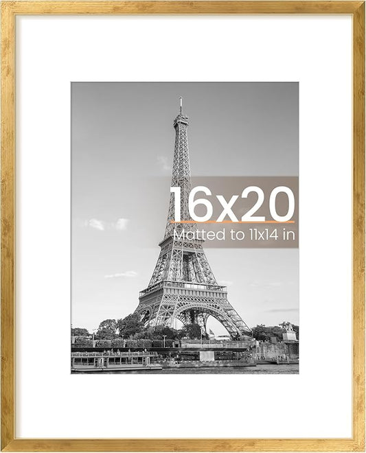 upsimples 16x20 Picture Frame, Display Pictures 11x14 with Mat or 16 x 20 Without, Wall Hanging Poster Frame, Bronze, 1 Pack