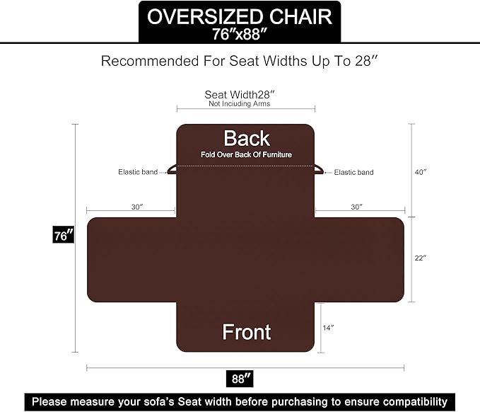 U-NICE HOME Reversible Oversized Chair Covers Quilted Water Repellent Pet Protectors with Elastic Straps(28''Armchair, Black/Grey)