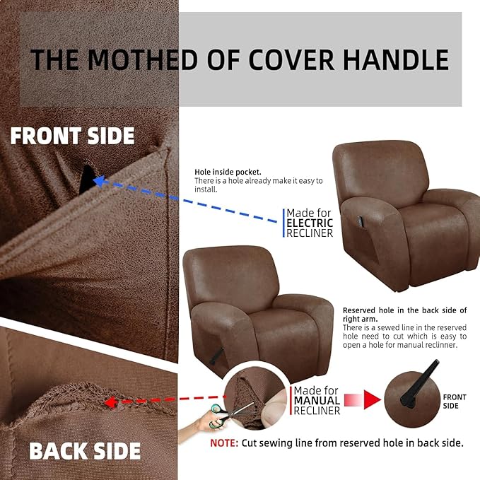 ANARACHON Recliner Chair Covers Leather Like, 4 Pieces Recliner Cover, Furniture Protector - Washable Soft Sofa Slipcover for Pets Kids (Brown)