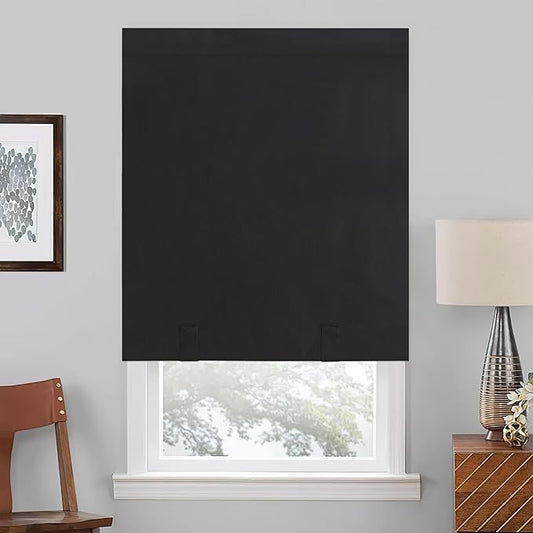 NICETOWN 100% Blackout French Door Curtains - Thermal Insulated Block Light Privacy Window Panels No Drill Door Blinds for Window Covering, Roller Tie Up Shade, 1 Panel, 36 x 72 Inch Long, Black