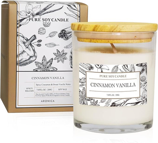 Aronica Non Toxic Candle - Soy Cinnamon Vanilla Scent, Highly Scented Spring Candle for Home, New Home Gift, Luxury Scents