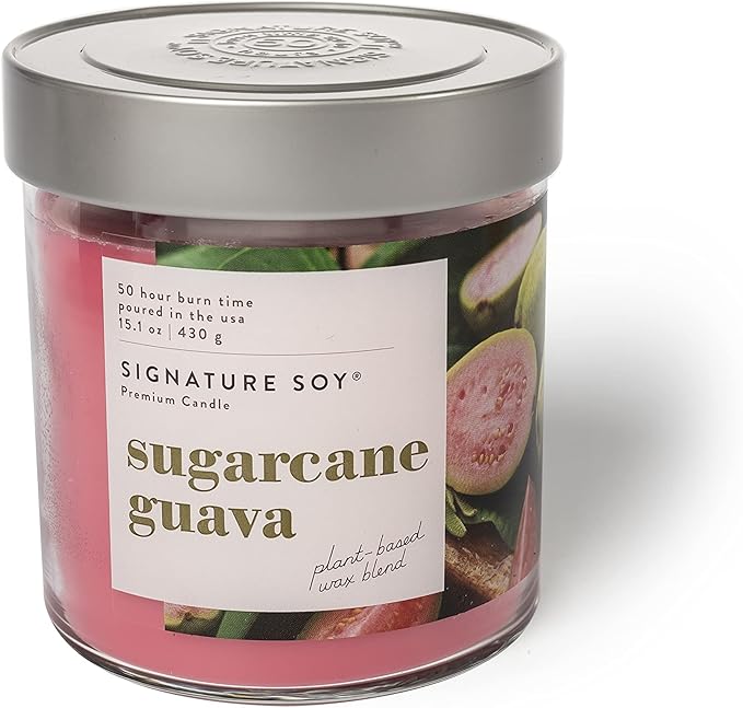 Signature Soy Lidded Sugarcane Guava Scented Candle, Large Jar