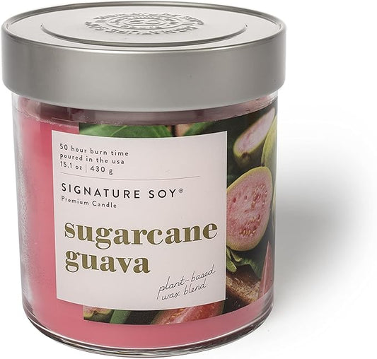 Signature Soy Lidded Sugarcane Guava Scented Candle, Large Jar