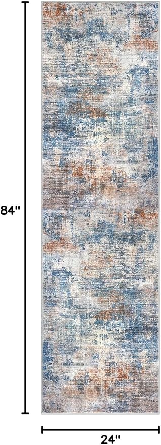 IOHOUZE Abstract Runner Rug 2x7 Ft Washable Runners for Hallways, Non Slip Kitchen Runner Printed Faux Wool Entryway Runners Indoor, Modern Abstract Floor Carpet for Hall Kitchen Bedroom, Blue Rust