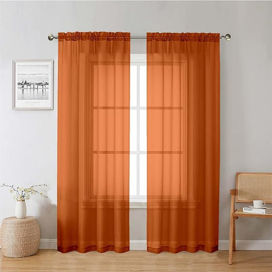 Lecloud Orange Sheer Curtains 78 Inches Long 2 Panels, Light Filtering Voile Airy Curtains, Balance Light Privacy Window Treatments with Rod Pocket for Bedroom Living Room, Each 42" W x 78" L