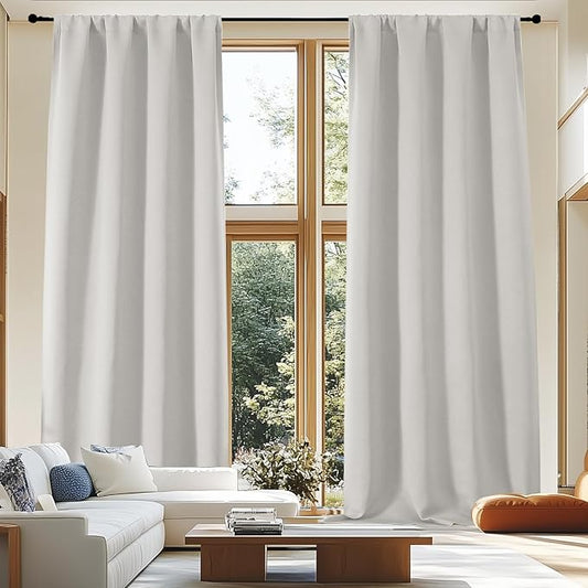 Simplebrand Ava Natural Extra Long 10ft Curtains for Patio 120 Inches Long 2 Panels Set, Room Darkening Solid Thermal Insulated Energy Saving Rod Pocket Window Treatment Curtains Drapes, 50 Wx120 L