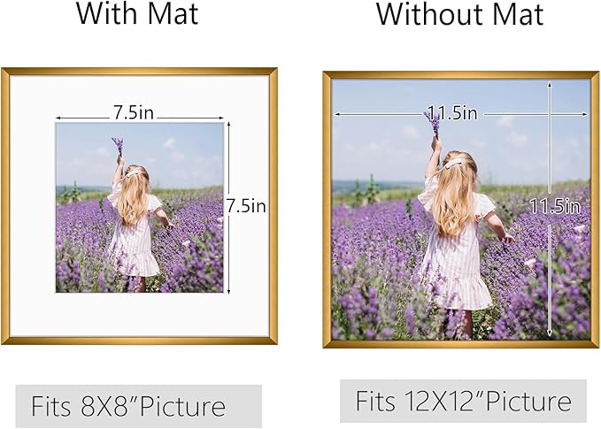 Golden State Art, Gallery Wall Frame Set of 6 - Bronze 12x12 Aluminum Photo Frames with Mat for 8x8 Pictures - 12 x 12 inch Metal Frame with Real Glass Cover - Elegant Home or Office Decor
