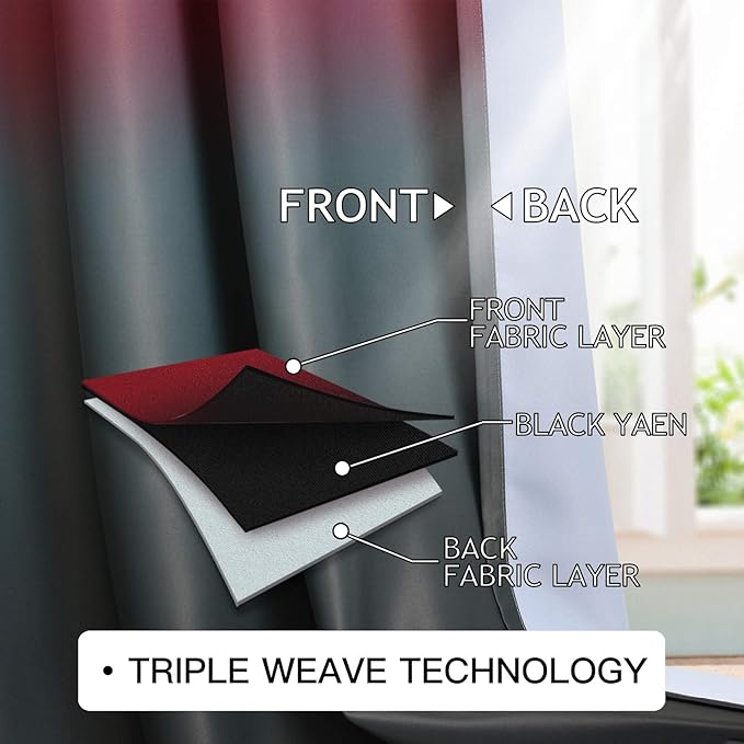 COSVIYA Grommet Ombre Room Darkening Curtains 96 inches Long for Kids Bedroom, Polyester Light Blocking Red to Black Gradient Window Drapes/Curtains for Living Room,2 Panels, 52x96 inches