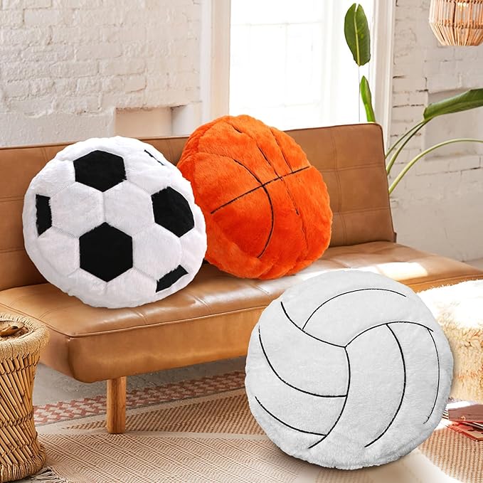Volleyball Pillow, Soft Fluffy Volleyball Plush Pillow Round Stuffed Sports Throw Pillows, Volleyball Shaped Decorative Throw Pillow for Sofa, Bedroom, Sports Room, Home Decor Gifts 15.7"