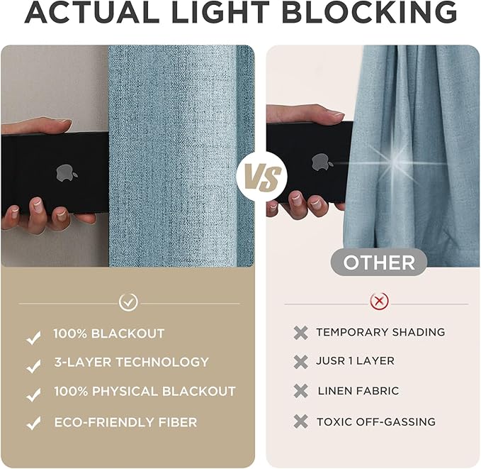 Joydeco Blackout Curtains for Bedroom - 120 Inch Long 100% Light Blocking 2 Panels Sky Blue Drapes, Thermal Insulated Room Darkening Curtains, Linen Textured for Living Room, Rod Pocket & Back Tabs