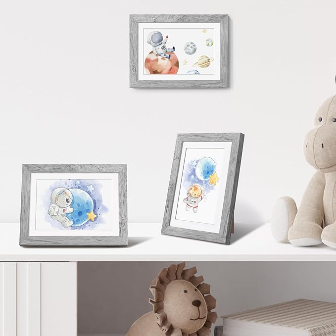 upsimples 5x7 Picture Frame, Display Pictures 4x6 with Mat or 5 x 7 Without, Wall Hanging Photo Frames, Gray, 1 Pack