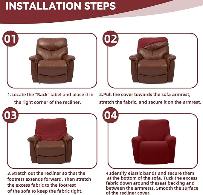 Cupuamon Recliner Chair Covers,Lazy Boy Recliner Covers Stretch Reclining Covers 1 Piece Furniture Protector with Elastic Bottom for Dog,Kids-Dark Red