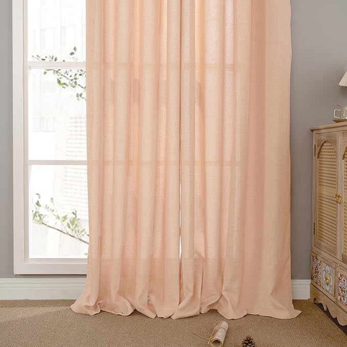 YoungsTex Peach Linen Curtains 84 Inch Length for Living Room Spring Decor, Light Filtering Drapes with Bronze Grommet Boho for Dining Bedroom Window Privacy, 2 Panels, 52 x 84 Inch